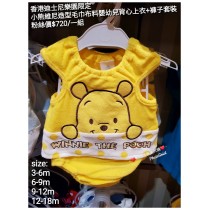 香港迪士尼樂園限定 小熊維尼 造型毛巾布料嬰幼兒背心上衣+褲子套裝